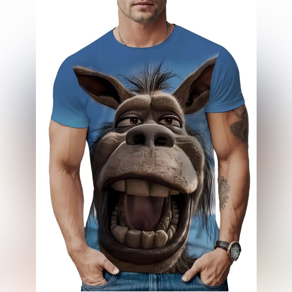 3-D Funny Donkey Print Men’s Casual Sports Tee (XXL)